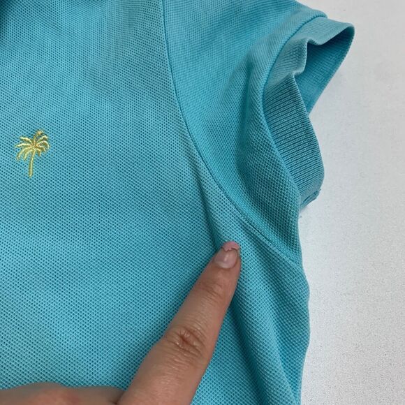 Lilly Pulitzer Shirt Womens S Small Aqua Polo Stretch Slit Hem Cap Sleeve *READ - Picture 9 of 12